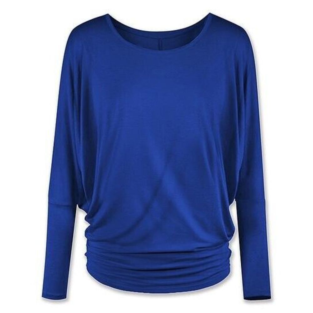 UDEAR Sapphire Blue Long Sleeve Ruched Hem Dolman Top Size S